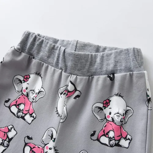 Vista 7 de Conjunto de ropa de bebé niña 2 piezas de manga larga con patrón de dibujos animados trajes infantiles Gris