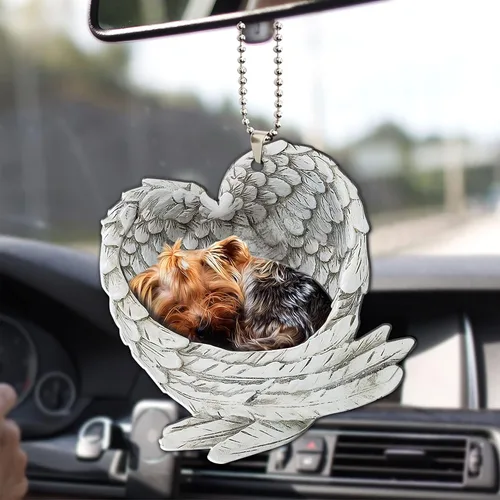Vista 13 de Talataca Adorno Colgante de Perro Yorkshire Terrier con Sombrero Corona de Yorkie Amante de Perros Adorno Plano 2D de Árbol de Navidad en Madera