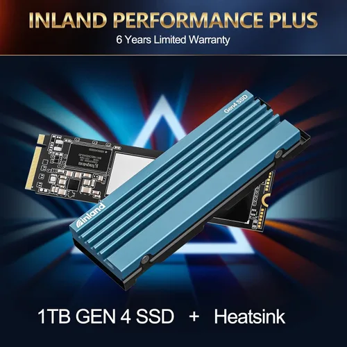 Vista 7 de INLAND de 1 TB Gaming Performance Plus NVMe, unidad de estado sólido SSD interna para juegos con disipador de calor, optimizada para PS5 - Gen4
