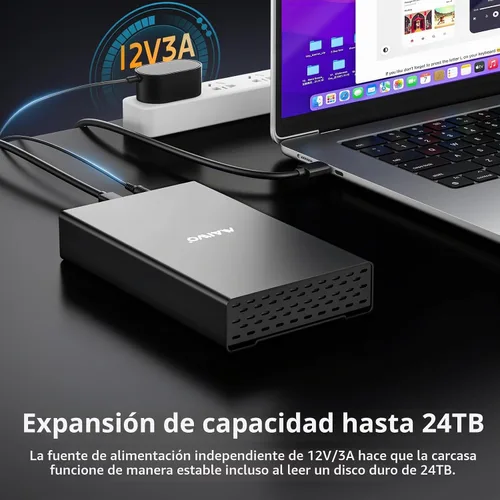 Vista 5 de MAIWO Caja de disco duro para 2.5 3.5 pulgadas SATA HDD SSD Aluminio, USB3.1 Gen2x1 10Gbps 3xUSB Puertos Extensión de 24TB Capacidad, Lector