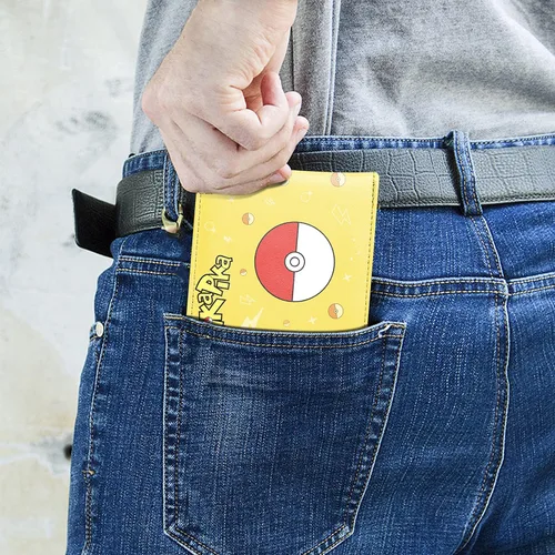 Vista 5 de Toyuma para cartera de cuero anime, Pikac amarillo, Minimalista