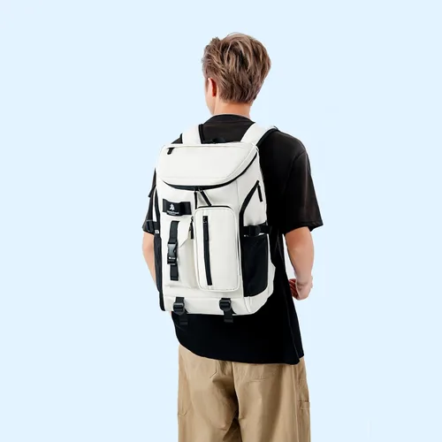 Vista 7 de Kalesi Mochila Bolsa de Lona para Gimnasio 4 Vías Impermeable con Compartimento para Zapatos para Viaje Deporte Senderismo Laptop, 02-Negro