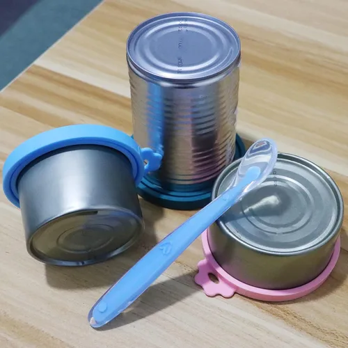 Vista 3 de Cubiertas para latas de alimentos, paquete de 3 tapas de silicona para alimentos y 1 cuchara para latas, se adapta a la mayoría de alimentos