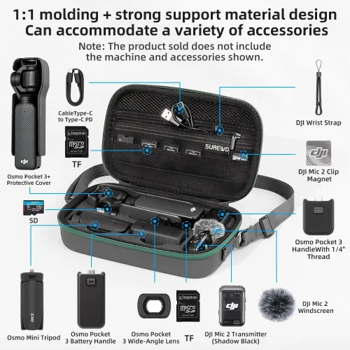 Vista 2 de Osmo Pocket 4/3 - Funda de transporte portátil para almacenamiento de viaje para DJI OSMO Pocket 4/3 Creator Combo Accesorios, bolsa de transporte