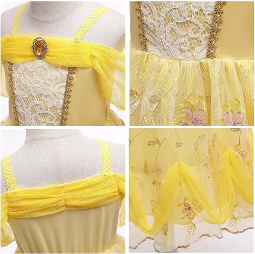 Vista 5 de HOIZOSG Belle Princess Dress Up for Girls Beauty and The Beast Halloween Costume Christmas Birthday Party Dress with Accessories