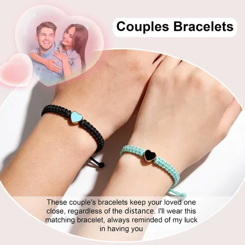 Vista 2 de Pulseras a juego para parejas de novio y novia, pulsera elástica ajustable de amistad para él y ella