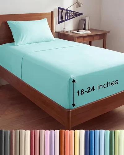 Vista 161 de Sábanas individuales de bolsillo extra profundo, sábanas transpirables y refrescantes de 3 piezas, juego de sábanas de lujo para hotel, suaves, sin