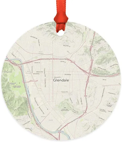 Vista 13 de Andaz Press Mapa de la ciudad de Estados Unidos redondo de madera natural MDF ornamento de Navidad, Akron, Ohio Vintage Mapa, 1 paquete, larga