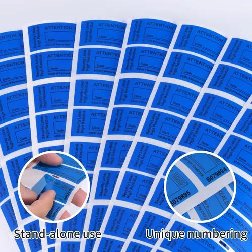 Vista 8 de ChtepTamper Etiquetas de seguridad a prueba de manipulaciones, azules, 0.8 x 2.4 pulgadas