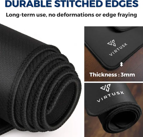 Vista 3 de Virtusx Alfombrilla de mouse grande para juegos con bordes cosidos, alfombrilla de escritorio extendida para computadora, tela microtejida superior