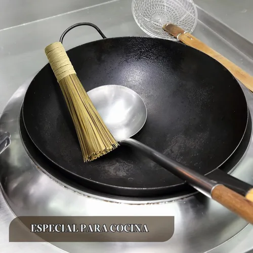 Vista 4 de Paquete de 2 cepillos Wok de 12 pulgadas para limpieza de bambú