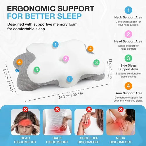 Vista 4 de Almohada ergonómica de espuma viscoelástica cervical, contorno de Gris
