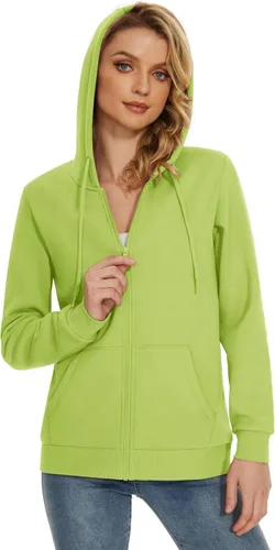 Vista 9 de TACVASEN Sudaderas con capucha y cremallera para mujer, ligera, de rizo francés, con cremallera completa y bolsillos