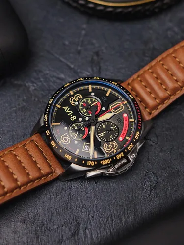 Vista 7 de AVI-8 P-51 Mustang Blakeslee Chrono Negro Marrón