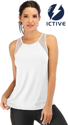 Vista 2 de ICTIVE - Camiseta sin mangas de entrenamiento para mujer, de malla transpirable, espalda cruzada, sin espalda, para correr