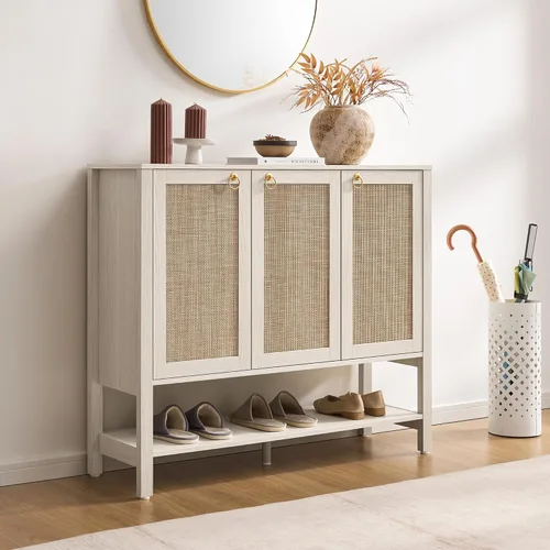 Vista 10 de SICOTAS Gabinete de Zapatos de Ratán con Almacenamiento para Entrada - Organizador de Almacenamiento de Zapatos Boho para 30 Pares con Estantes