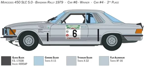 Vista 4 de Italeri 3632S 1:24 Mercedes 450 SLC Rally d Bandama'79, Edificio de modelos independientes, manualidades, afición, pegado, kit de plástico, detallado
