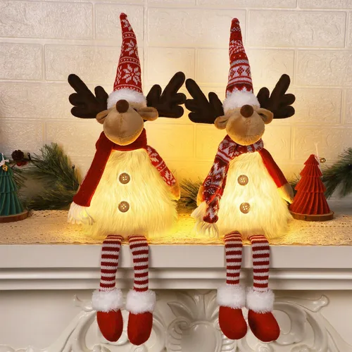 Vista 7 de Juegoal Paquete de 2 renos de Navidad iluminados con patas colgantes, figuras de alce rodolfo hechas a mano de 23 pulgadas, regalo de vacaciones