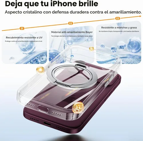 Vista 6 de Soporte de anillo de 360° para iPhone 18 Pro, transparente