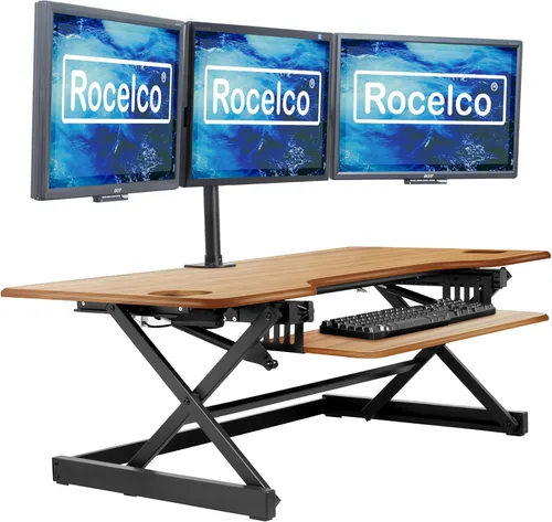 Vista 21 de Rocelco - Convertidor de escritorio para trabajar de pie con altura ajustable de 32 pulgadas - Estación de trabajo para computadora sentada o de pie