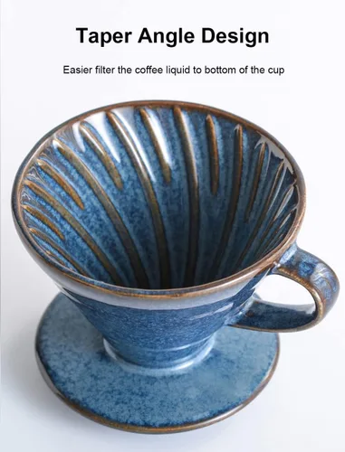 Vista 9 de Filtro gotero de café de cerámica con 60 ángulos cónico 02-4 tazas para verter sobre el café, taza de cerámica para exteriores, juego de filtros