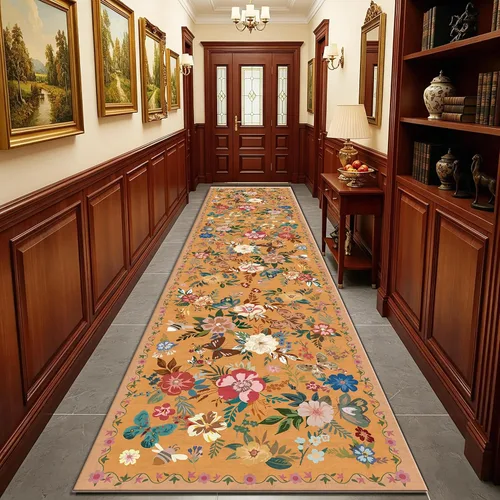 Vista 29 de UKELER Tapete antideslizante para puerta, alfombras de acento modernas para entrada, estilo romántico campestre americano, alfombras de algodón