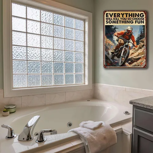 Vista 5 de Letrero de metal de estilo retro para motocicleta con texto en inglés "Choose Something Fun para sala de estar, dormitorio, Deccor" de 12 x 16