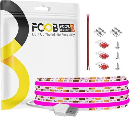 Vista 18 de Tira de luz LED USB de 6.56 pies, 5 voltios alimentada por USB, luces LED COB de 3000 K, blanco cálido de 0.315 in, tiras flexibles de alta densidad