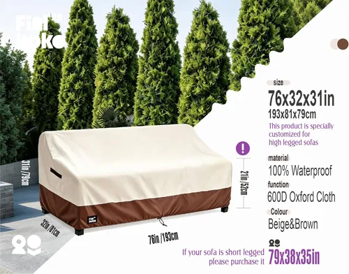 Vista 2 de Funda para Sofá de Exterior de 3 Plazas, 76Wx32Dx31H Pulgadas Fundas para Muebles de Patio, Fundas de Servicio Pesado para Muebles de Exterior
