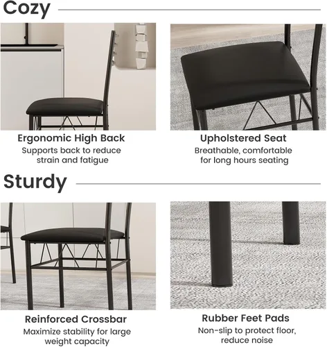 Vista 5 de NAFORT Juego de mesa de comedor de 5 piezas para 4, moderna mesa de cocina de vidrio templado de 3/8 pulgadas con 4 sillas de comedor tapizadas