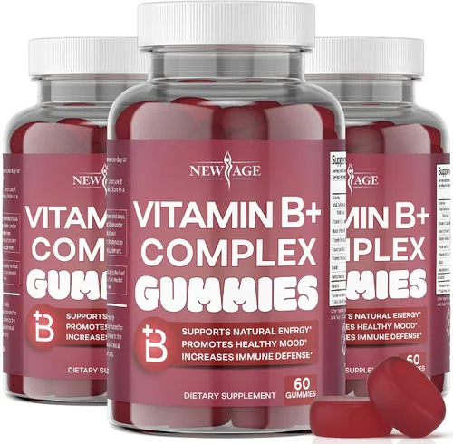 Vista 9 de NEW AGE - Gomitas de complejo de vitamina B con vitamina B3, B5, B6, B7, B9 y B12, con biotina, ácido fólico y vitamina C, sin gluten, veganas