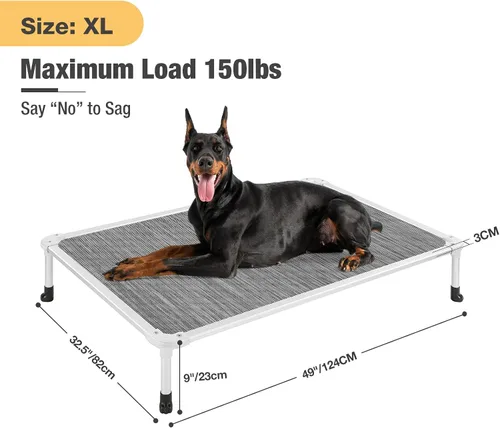 Vista 55 de Veehoo Cama elevada para perros a prueba de mordidas - Cuna elevada refrescante para mascotas - Marco de aluminio plateado y tela de malla