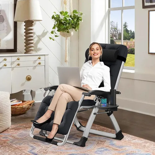 Vista 5 de DoCred - Silla reclinable plegable cómoda para dormitorio y sala de estar, silla de patio con cojín extraíble para interiores y exteriores