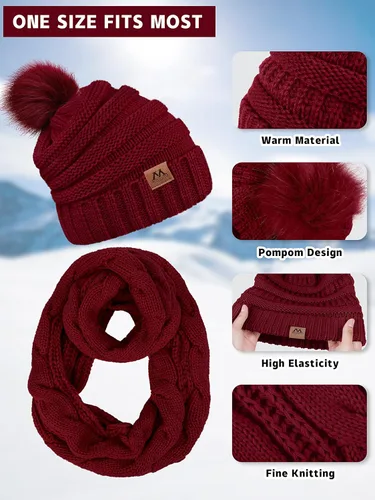 Vista 2 de Motarto Conjunto cálido de invierno, gorro de punto, bufanda y guantes calentadores de oídos, para hombres y mujeres, cubierta cálida para clima frío