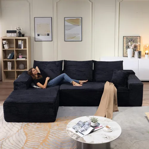 Vista 33 de Sofá modular de 96 pulgadas en forma de L, sofá modular de 3 asientos, sofá modular de pana de espuma viscoelástica sin hueso para sala de estar