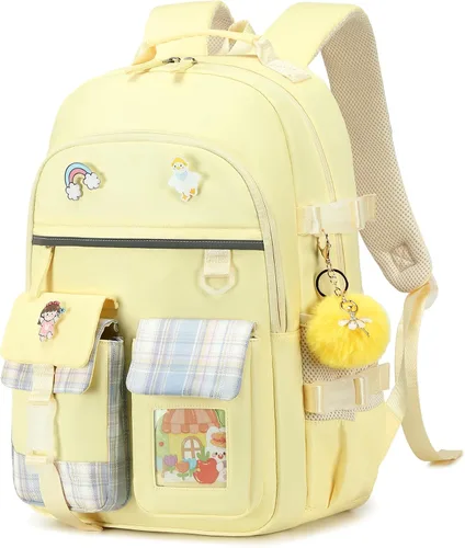 Vista 14 de Mochila para niñas de 15.6 pulgadas para laptop, bolsa escolar para niños de primaria y universidad, mochilas y bolsos escolares para niñas Beige