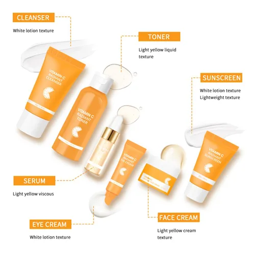 Vista 4 de Baorder Juego de 6 piezas de cuidado de la piel hidratante con vitamina C, kit de cuidado facial que incluye suero, crema facial, crema para ojos