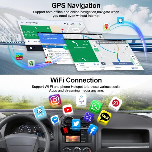 Vista 4 de Estéreo de coche de 4 GB+64 GB para Jeep Wrangler Radio 2007-2018 Brújula Dodge Ram 1500 2500 3500 con CarPlay Android Auto 7 "Pantalla táctil Radio
