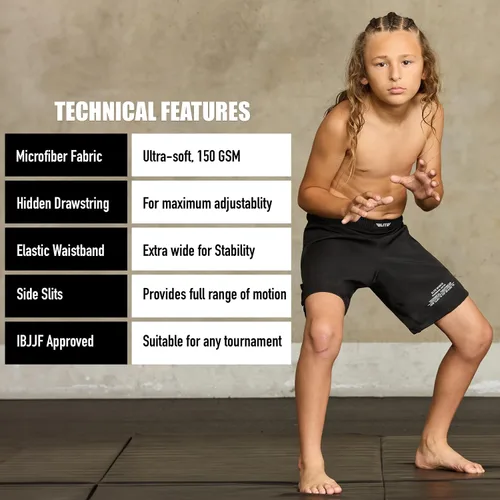 Vista 5 de Elite Sports Pantalones cortos de entrenamiento para niños MMA BJJ No GI UFC, pantalones cortos deportivos para niños y niñas, pantalones cortos
