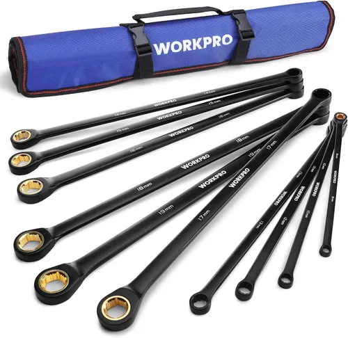 Vista 10 de WORKPRO - Juego de llaves de trinquete extralargas, 9 piezas, antideslizantes, doble extremo de caja, SAE 5/16-3/4 pulgadas, 72 dientes, llaves