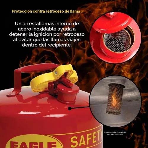 Vista 6 de Eagle Lata de gas de seguridad roja tipo I de 1 galón para gasolina Rojo