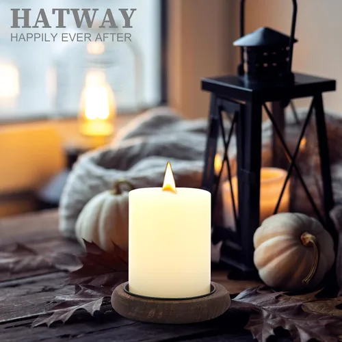 Vista 3 de Hatway Portavelas de madera, decoración de granja, bandeja de velas de pilar de madera para centro de mesa, bandeja decorativa pequeña, elevador
