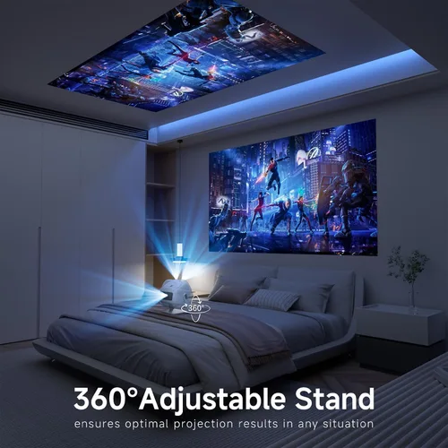 Vista 3 de [Soporte ajustable de 360°] Mini proyector con WiFi y Bluetooth: enfoque eléctrico y Keystone automático compatible con 1080p, 15000L, proyector