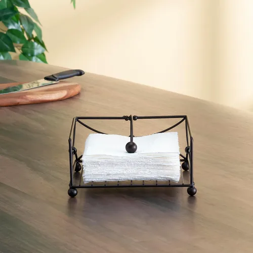 Vista 4 de Home Basics Arbor Collection - Servilletero rústico plano de acero con brazo giratorio pesado, dispensador de almacenamiento para encimera