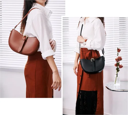 Vista 7 de Bolso de hombro de cuero vegano vintage para mujer, bolso lunar retro, bolso casual hobo bajo el brazo, bolso de señora