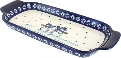 Vista 8 de Blue Rose Polish Pottery - Bandeja de pan de tulipanes azules con asas, 13.25 pulgadas de largo, hermosa bandeja de pan para cenas, muy duradera