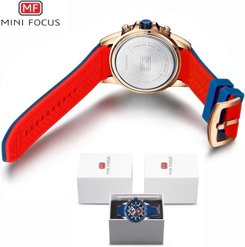 Vista 7 de MF MINIFOCUS - Reloj para hombre resistente al agua con cronógrafo reloj análogo de cuarzo color azul y correa de silicona moderna