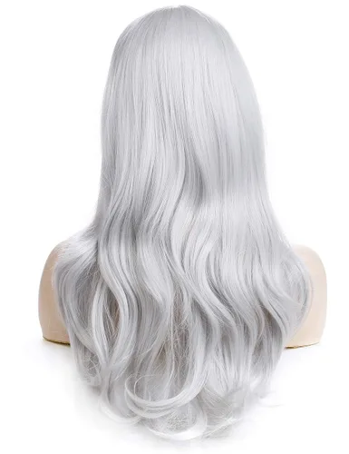 Vista 5 de Morvally - Peluca de cabello sintético lacio y ondulado con flequillo 23 pulgadas de largo resistente al calor para Cosplay disfraz de Halloween
