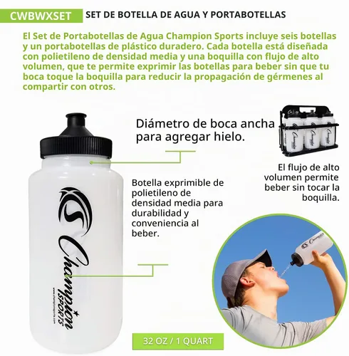 Vista 4 de Champion Sports Juego de botellas de agua de plástico, cuarto de galón, color negro