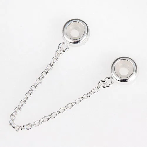 Vista 2 de Abalorio de cadena de seguridad de plata de ley 925 para pulseras de abalorios europeas.